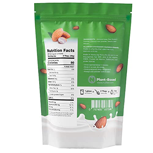 NULLIAV | Instant: High Protein Almond Milk Powder (Original + Pea Protein) - No Sugar Added & Naturally Sweetened with Stevia & Prebiotic Fiber - The Dairy-Free Muscle Recovery & Satiety Blend (15.5 Oz)