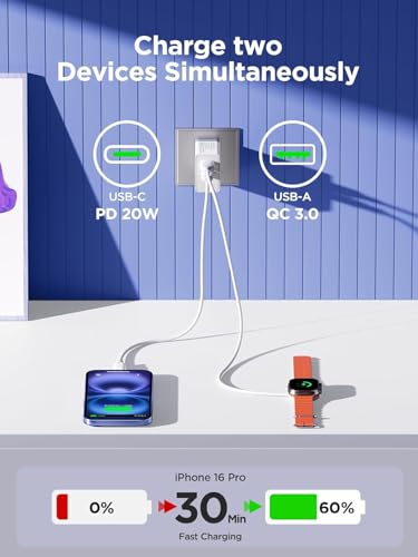 USB C Charger Block, Type C Fast Charging Blocks [PD 20W USB-C & QC 3.0 USB-A Port] USB Wall Plug Cube Wall Adapter USBC Charger Block Compatible with iPhone 16 15 14 13 12 11 Pro Max XR XS 8, Samsung - Thumbnail 3