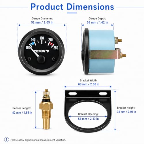 LAGWIUY 52mm Water Temp Gauge 100–250°F | White LED - Image 5