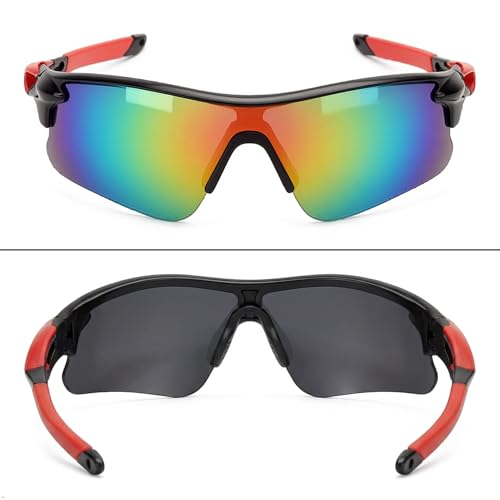 Image of Cycling Goggles for Men & Women | Sports Goggles UV400 Protection | Oversized Sports Sunglasses for Cricket, Running, Driving, Fishing, Hiking & Outdoor Activities (Red : Mercury)
