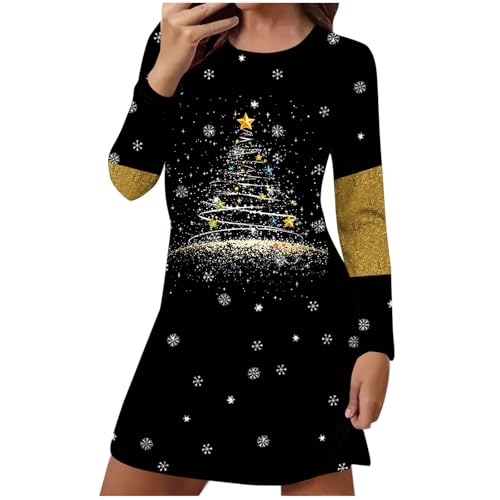 Womens Long Sleeve Nightgown Sleep Shirts Cute Pajama Dress Casual Sleepwear Christmas Print Nightshirts Tshirt Dress