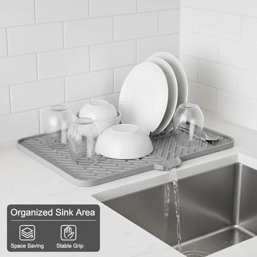 Image of Signamio Silicone Dish Drying Mat - Large Drying Mat for Kitchen Utensils, Dry Mat for Wet Utensils on Kitchen Slab, Non-Slip and Heat Resistant, Easy to Clean, Durable Kitchen Accessory