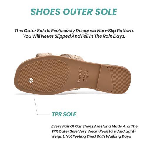 Image of NianEr Womens Microfiber Leather Memory Foam H Sandals Summer Shoes Slides | Flat, Comfortable, Slip On, Dressy, Dress, Beach, Vacation, Designer, Comfy, Casual, Bridal, Church, Boho, Office, Work