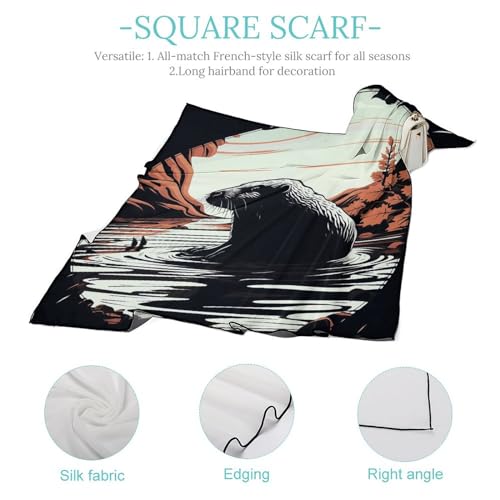 Fashion Silk ScarfsBlack Beaver Printed Graceful Small Square Scarf Womens Head Scarf Neck Scarves for Hair Wrapping And Sleeping at Night0ne Size4
