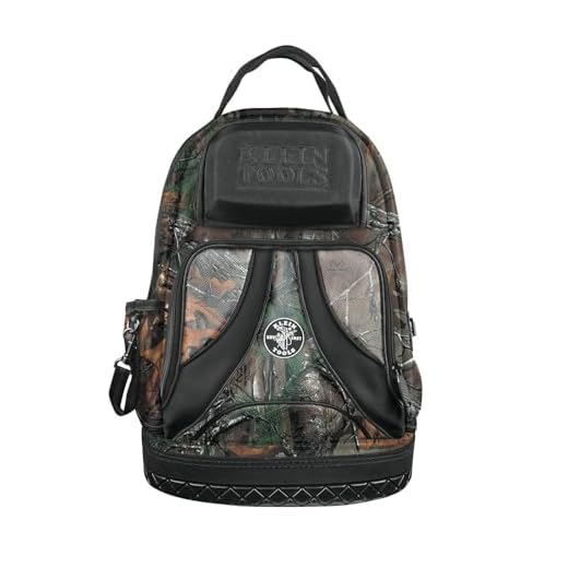 Klein Tools 55421BP14CAMO Tool Bag Backpack, Heavy Duty Tradesman Pro Tool Organizer / Tool Carrier has 39 Pockets, Molded Base, Camo Design