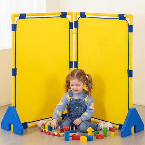 Jadite 2 Pack Play Panel - Classroom Dividers for Room Separation Versatile Dividers for Kids & Learning Spaces Easy-Assemble Room Divider for Class (Yellow)