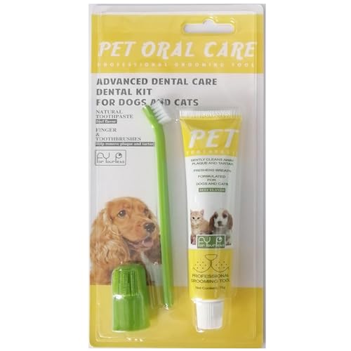 Cepillo de dientes para perros y pasta de dientes para perros y gatos, juego de cuidado dental para perros, pasta de dientes para perros contra sarro, cuidado dental para perros y cepillo de dientes