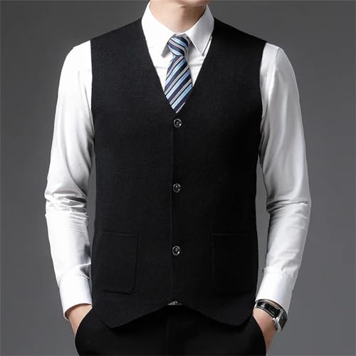 Men's Solid Color Sweater Vest V-Neck Button Pocket Patchwork Thickened Warm Sleeveless2