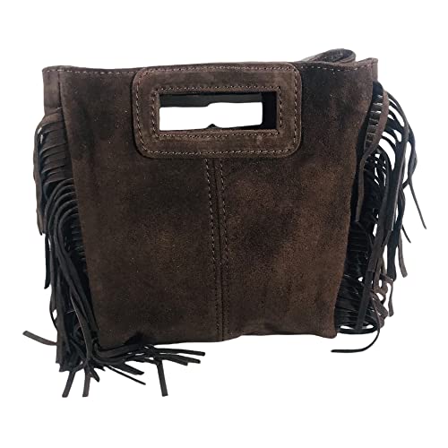 DHDB - Bolso de mano para mujer de cuero genuino con flecos para el hombro italiano Alba-Chocolat, chocolate