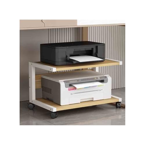 Soporte multifuncional para impresora con ruedas, para debajo del escritorio para impresoras, escáneres y archivos, solución de almacenamiento todo en uno, acabado natural, diseño que ahorra espacio