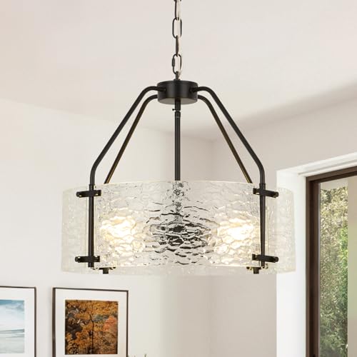 Modern Farmhouse Chandeliers for Dining Room: 17.7'' Matte Black Drum