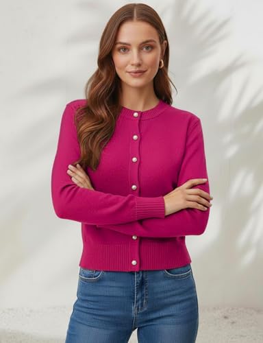 Image of Women's Casual Slim Fit Cardigan Sweaters Long Sleeve Button Down Lightweight Waist Length