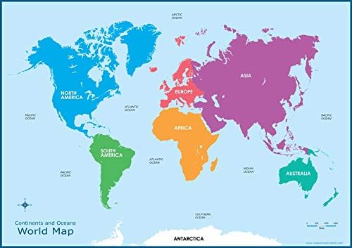 World Continents Map - Kids Childrens Wall Chart A3 (30cm x 42cm) Educational Childs Poster Art Print WallChart