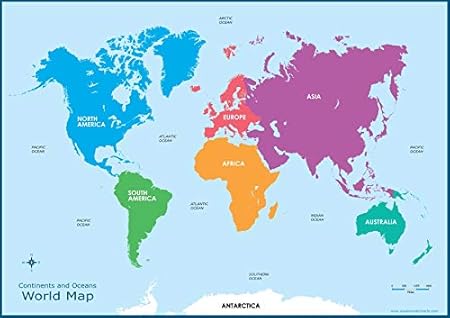 Wisdom Learning World Continents Map - Kids Childrens Wall Chart A3 (30Cm X 42Cm) Educational Childs Poster Art Print Wallchart : Amazon.co.uk: Stationery & Office Supplies