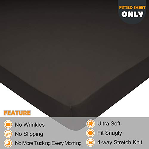Image of Queen Size Fitted Sheet Only - 4-Way Stretch Jersey Knit, T-Shirt Feeling & Ultra Soft, Wrinkle Free, Non-Slip & Snug Fit for Mattress (Deep: 5 inch-16 inch) - Brown, Queen