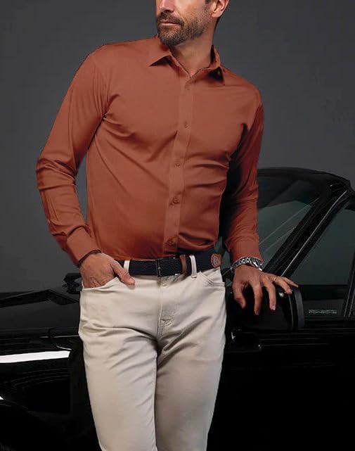 Mens Dress Shirts Stretch Slim Fit Long Sleeve Dress Shirts for Men Casual Business Regualr Fit Button Down Shirt - Image 2