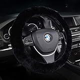 U&M Wool Car Steering Wheel Cover Soft Fluffy Natural Sheepskin Vehicle Non-Slip Wheel Cushion Protector Universal Fit for 15 inch