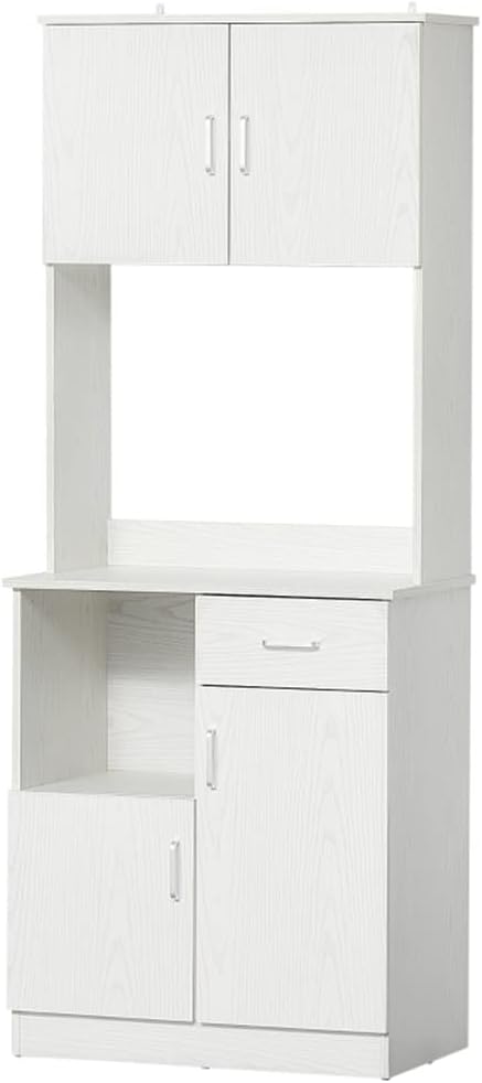 Kitchen Cabinet Auxiliary Buffet with 3-Door Cabinet Adjustable Shelf Drawers and Shelves 71x41x178 Cm White (D As Shown)