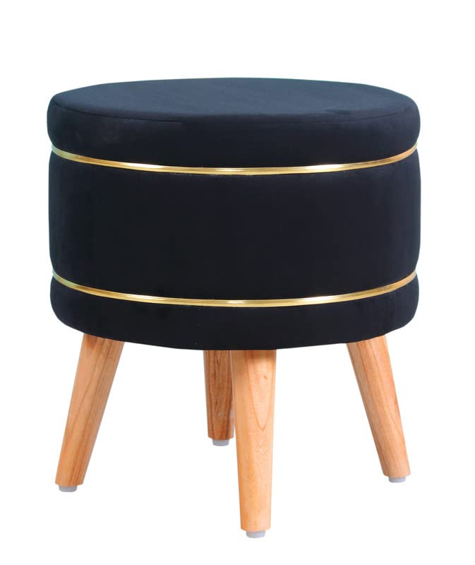 Image of Ottoman Stool for Living Room Foot Rest | Velvet Small Ottoman Foot Stool | Solid Wood Legs | Footstool Puffy for Home, Bedroom & Makeup Table | 16x16x18 Inch, Set of 2 (Black)