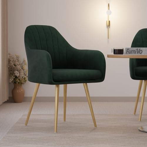 Image of Milano Velvet Comfort Dining Chair with Deep Cushion Seating, Strong Wooden Frame & Metal Support Legs for Dining, Living Room, Bedroom, Balcony & Office (Forest Green)