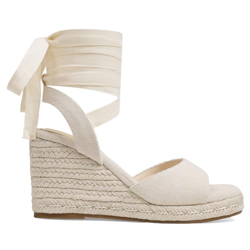 EQAUDES Women Summer Wedge Beach Sandals Raffia Braided...