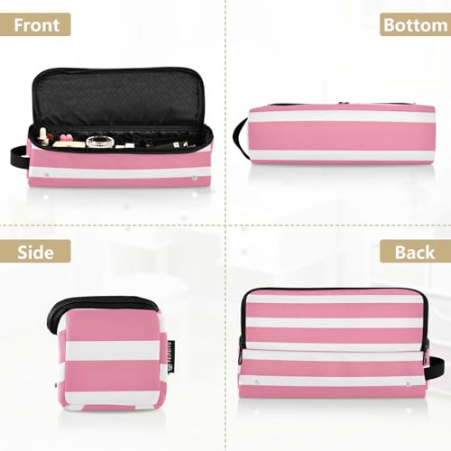 Organizador para herramientas de estilizado de cabello, bolsa portátil con diseño de rayas rosas y blancas, incluye tapete resistente al calor para plancha alisadora, rizadora y otras herramientas de peinado miniatura 5