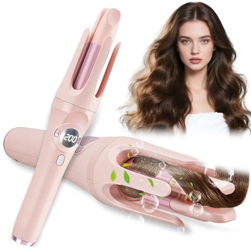 Cordless Automatic Curling Iron,32mm Portable Travel Automatic Hair Curler Iron with 4 Temperatures,USB Rechargeable Auto Rotating Curling Iron with Anti-Scald,Curling Wand with 4000mAh Battery