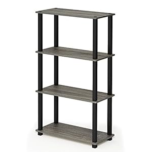 Furinno Turn-N-Tube 4-Tier Multipurpose Shelf Display Rack, Square Tube, French Oak Grey/Black