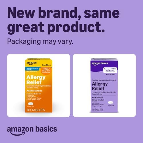 Amazon Basics 24 Hour Allergy Relief, Levocetirizine Dihydrochloride Tablet, 5 mg, Antihistamine, Relieves Sneezing, Runny/Itchy Nose, Throat Itchy, Watery Eye, 80 Count (Previously Care) - image 2