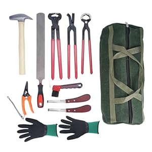 lukar 12PCS Farrier Tools Kit Includes Horse Hoof Nipper, Horseshoe Cutting Pliers, Hoof Nail Clincher, Goat Hoof Trimmers Shear, Hoof Hammer, Hoof Knife, Rasp File, Horseshoe Brush, Handbag, Gloves