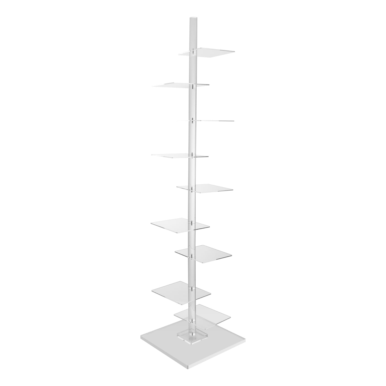 Estantería de pie de acrílico transparente, de 9 pisos, ajustable, vertical, transparente, estrecha, para sala de estar, dormitorio, oficina, hogares