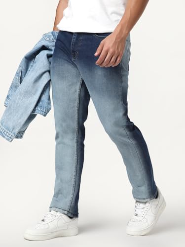 Image of Urbano Fashion Men's Straight Fit Heavy Washed Faded Denim Jeans Stretchable