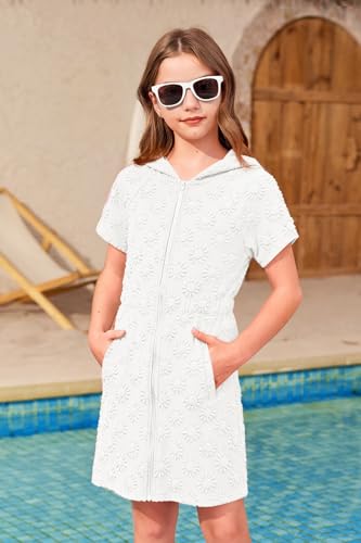 Image of BesserBay Girls Swim Cover Up Beach Bathing Suit Coverups for Swimwear Zip-Up Terry Cloth Robes with Sunglasses 6-14 Years