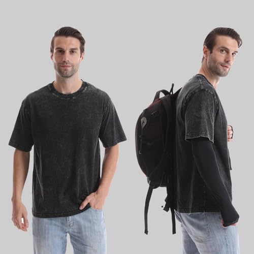 Eadali Men’s Oversized T-Shirts – Washed Cotton Loose Fit Tees, Drop Shoulder Crew Neck, Vintage Baggy Style Streetwear Tops4