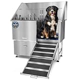 KANIS Professional Dog Washing Station - 304 Stainless Steel Pet Wash Sink & Grooming Bath Tub for Home with Ramp, Shower, Floor Grate, Storage Drawer, Faucet, Drain Kit for Large, Medium & Small Pets