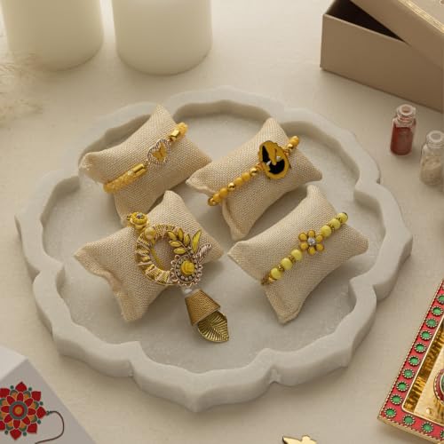 Image of Premium Handmade Designer Rakhi Set for Brother and Bhabhi Adjustable Couple Rakhi with Roli Chawal & Nariyal