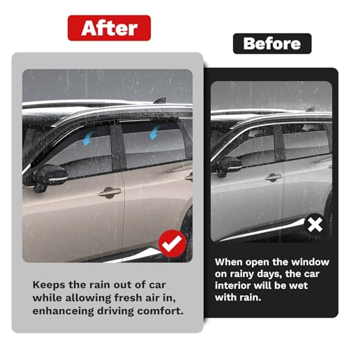 Image of Canvcle Window Visors Rain Guards for 2021-2025 2026 Nissan Rogue Accessories, Outside-Mount Tape-On Side Window Wind Deflectors Vent Visors Shades Rainproof 4PCS