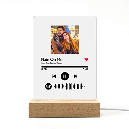 Custom Spotify Glass Art Night Light Personalized Scannable Spotify Code Photo Plaque Light Acrylic Song Plaque Night Light Music Sign Gift for Lover Friends - Can Upload Photo, Music & Singer Name