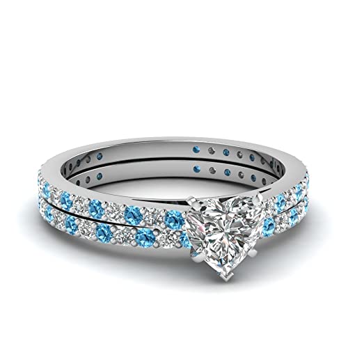 55Carat Classic Delicate Diamond Wedding Set Sterling Silver Natural Blue Topaz Heart Shape Blue Color Petite Engagement Rings Prong Setting In Size 7 Handcraft Chakra Healing #TOP6