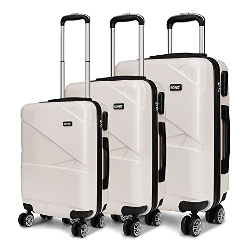 Kono Valise de voyage légère en polycarbonate rigide avec 4 roues, beige, 3 Pcs Set