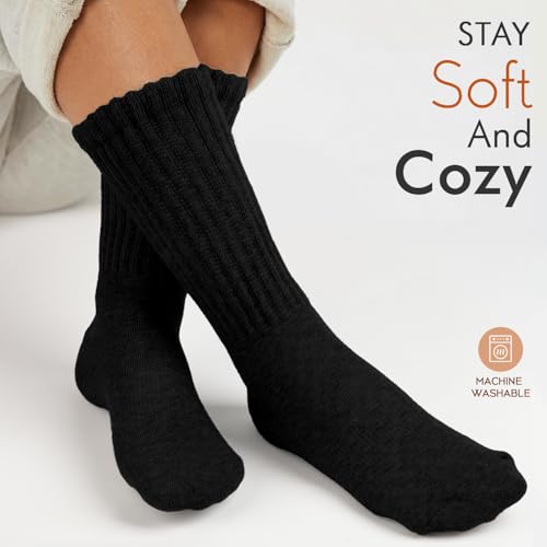 Image of HONGTEYA Slouchy Crew Socks For Women,Scrunch Cotton Cozy Workout Socks