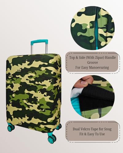 Image of Army Printed Luggage Cover for Traveling Bag & Suitcase - Stretchable & Scratchproof Trolley Protector with Velcro Lock & Lightweight Washable Material(Suitcase Not Included, Only Cover in Product)