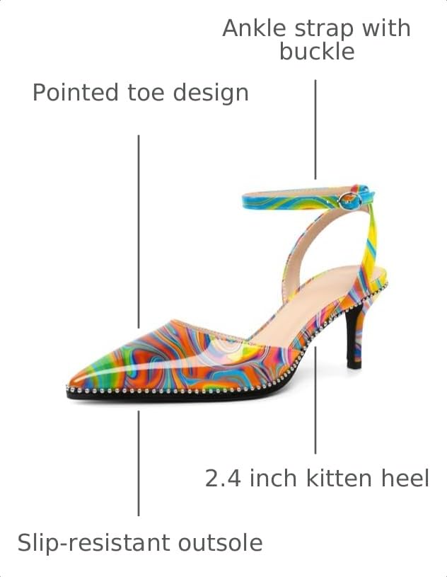Image of SAMMITOP Kitten Heels for Women Low Heel Closed Toe Ankle Strap Pumps Wedding Party Beaded Dress Shoes 2.4 Inch