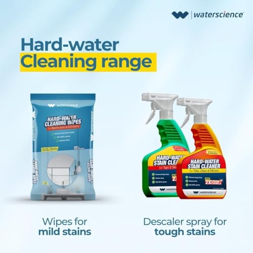 Image of WaterScience Hard Water Stain Remover Wipes Combo Pack of 2 (70 Wipes) | For Kitchen and Bathroom Surface Cleaning | Applicable for Taps, Shower, Tiles, Faucets, Wash Basin Sinks | Use Twice a Week