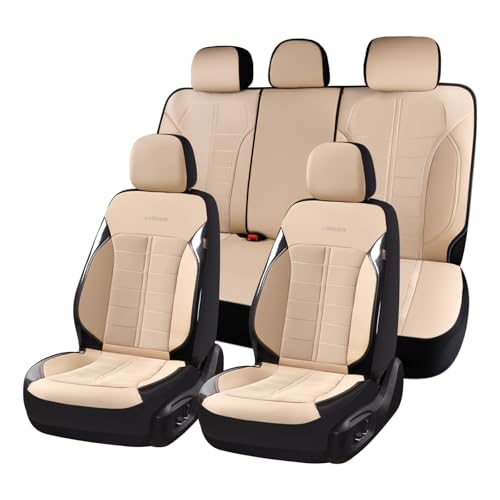 Image of Coverado Seat Cover, Car Seat Cover Full Set, 3D Air Mesh Breathable Seat Protectors Sports Carbon Fiber Design Airbag Compatible Comfort Universal for Most Cars, Van,Trucks, SUV, Beige