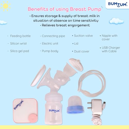 Image of BUMTUM Electric Breast Pump with 2 Phase Pumping, Digital Touch Screen, Dual Power Mode - USB & Battery Bpa Free for Moms