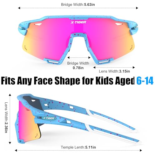 Image of X-TIGER Polarized Kids Sunglasses Youth Baseball Sunglasses UV400 Boys Girls Sports Sun Glasses for Softball Cycling Scooter