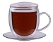 Feelino 400 ml XXL Double-Walled cup with Glass Lid and Saucer BullinO Large Double-Walled Thermos Mug with Coaster Elegant and extra Large Glass Lid and Glass Tea / Coffee Cup with Floating Effect Glass Mug with Handle and Coaster by Feelino Bullino