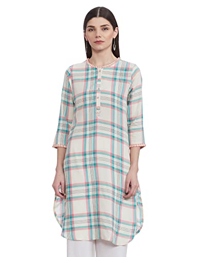 Image of Max Women Checked Round Neck Straight Kurta