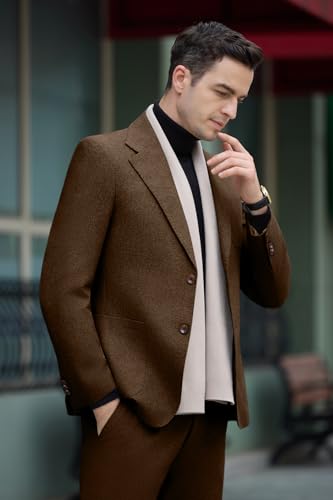 Image of Mens Wool Suits 2 Piece Retro Tuxedo Set for Men Slim Fit Groom Blazer Pants Outfit Party Wedding Prom